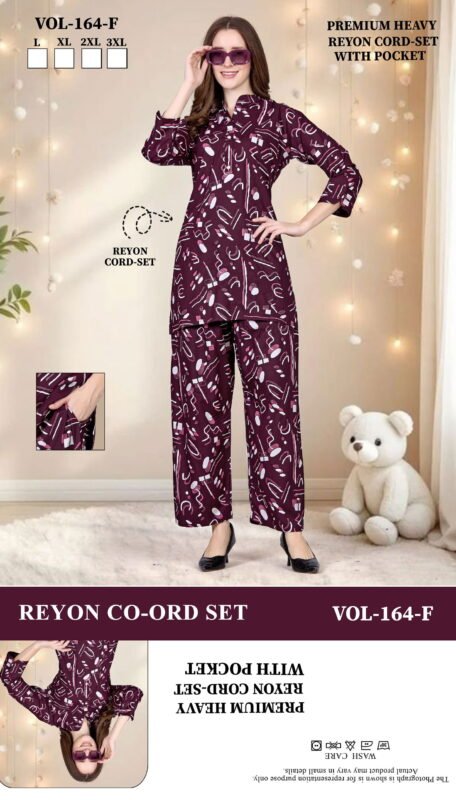 Launching Summer Special JC 164 F Heavy Rayon Printed Night Co Ord Set Wholesale 2026