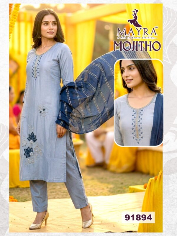 Latest Mayra Mojitho Roman Silk Kurti With Bottom and Dupatta Collection Wholesale 2026