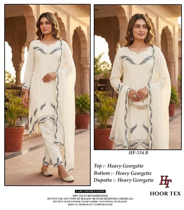 Stylish Hoor Tex HF 534 A to D Heavy Georgette With Zarkan Work Readymade Collection Wholesale 2026