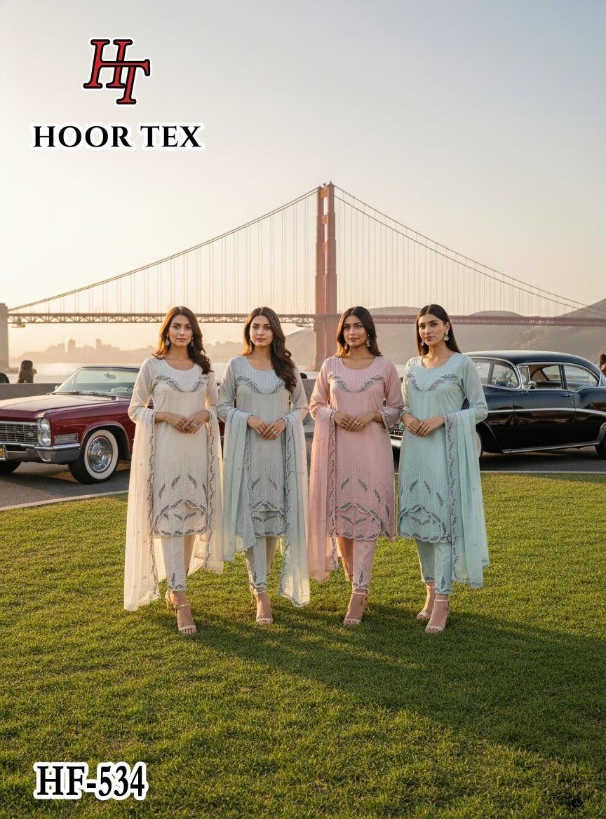 Hoor Tex HF 534 A to D Heavy Georgette With Zarkan Work Readymade Collection Wholesale 4 Stylish Hoor Tex HF 534 A to D Heavy Georgette With Zarkan Work Readymade Collection Wholesale 2026