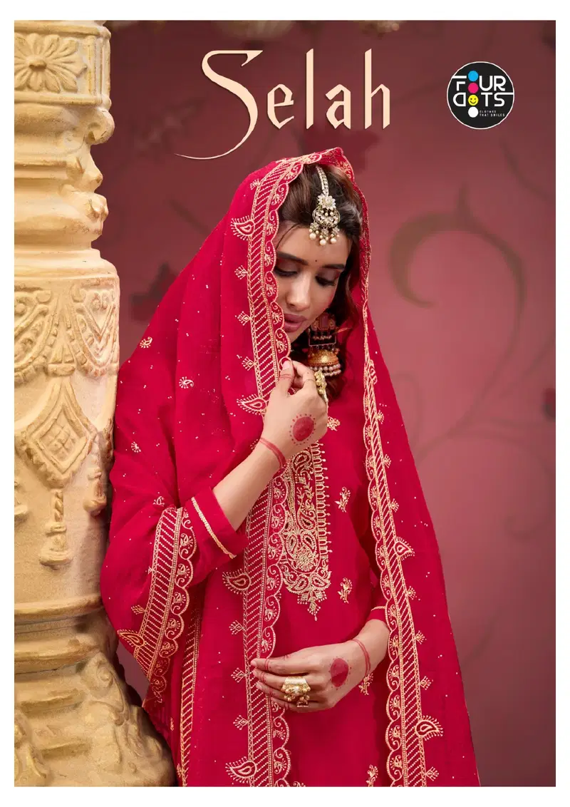 Four Dots Selah Glass Organza Crush Work Designer Dress Material Wholesale