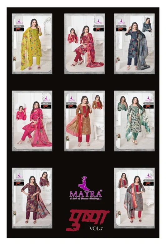 Stylish Mayra Pushpa 7 Vertican Print With Sequence Embroidery Top With Bottom And Dupatta Collection Wholesale 2026 2 Stylish Mayra Pushpa 7 Vertican Print With Sequence Embroidery Top With Bottom And Dupatta Collection Wholesale 2026