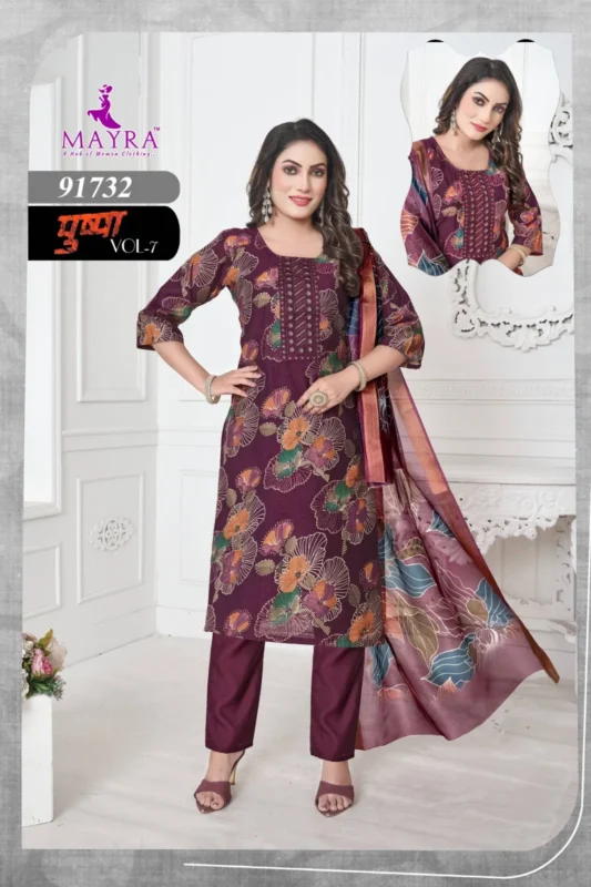 Stylish Mayra Pushpa 7 Vertican Print With Sequence Embroidery Top With Bottom And Dupatta Collection Wholesale 2026 4 Stylish Mayra Pushpa 7 Vertican Print With Sequence Embroidery Top With Bottom And Dupatta Collection Wholesale 2026