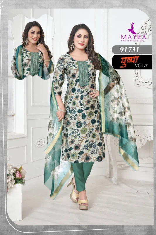 Stylish Mayra Pushpa 7 Vertican Print With Sequence Embroidery Top With Bottom And Dupatta Collection Wholesale 2026 5 Stylish Mayra Pushpa 7 Vertican Print With Sequence Embroidery Top With Bottom And Dupatta Collection Wholesale 2026