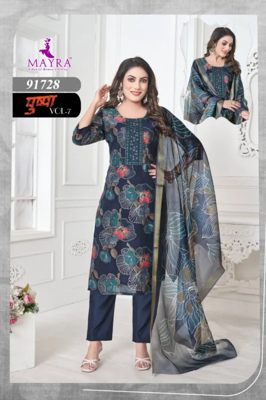 Stylish Mayra Pushpa 7 Vertican Print With Sequence Embroidery Top With Bottom And Dupatta Collection Wholesale 2026 8 Stylish Mayra Pushpa 7 Vertican Print With Sequence Embroidery Top With Bottom And Dupatta Collection Wholesale 2026