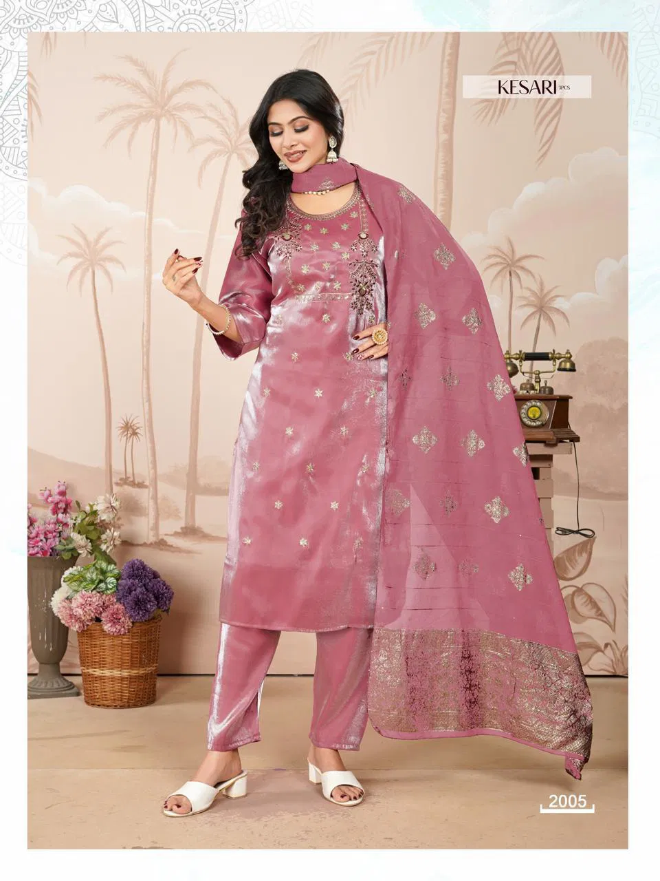 Dnp Kesari Heavy Glass Roman With Lining Top With Bottom And Dupatta Collection Wholesale