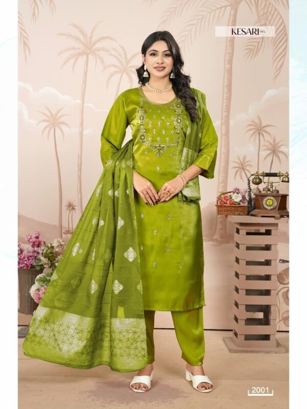 Latest Dnp Kesari Heavy Glass Roman With Lining Top With Bottom And Dupatta Collection Wholesale 2026