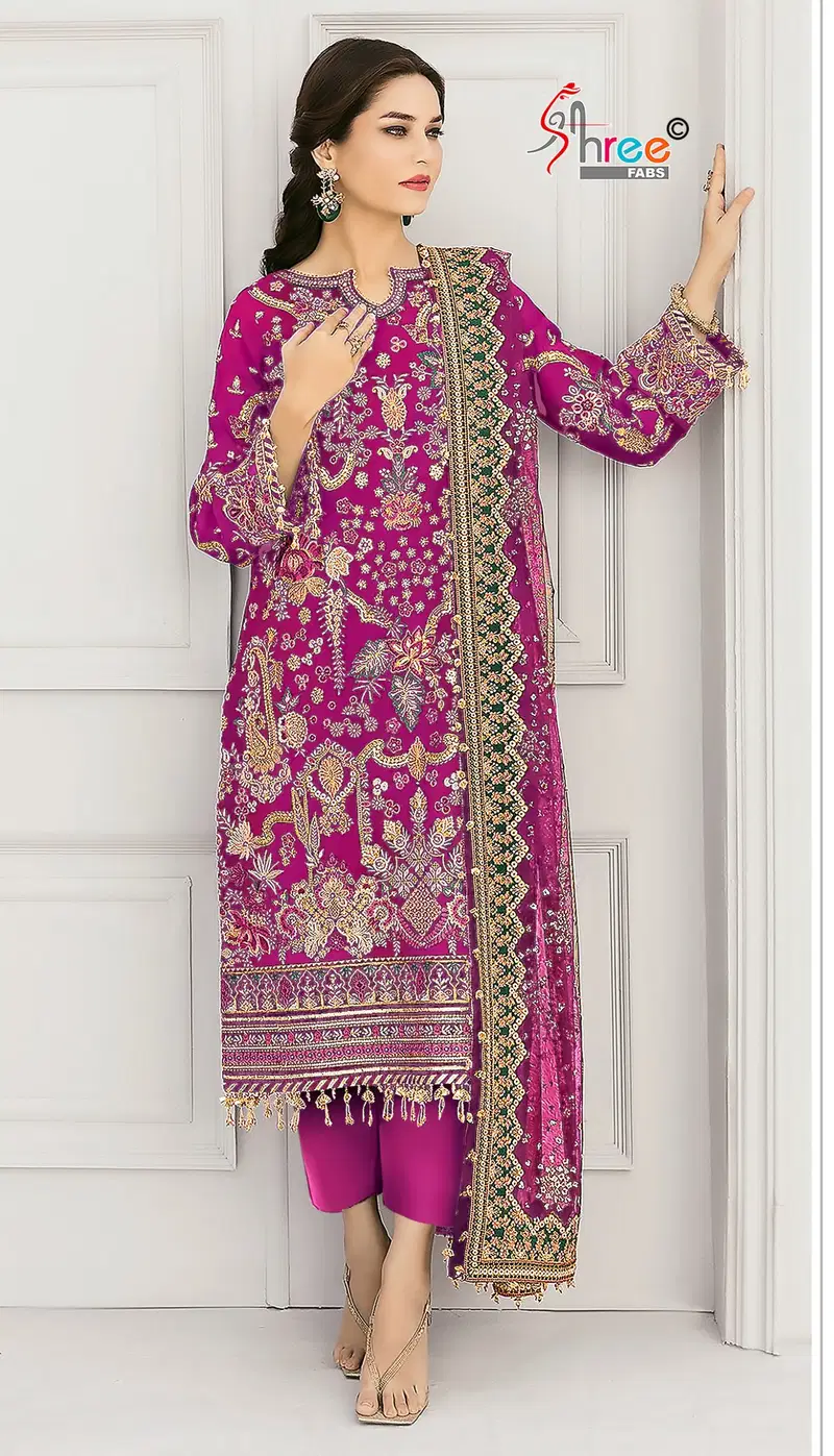 Shree Sf 5611 A To D Chiffon With Embroidered Work Pakistani Salwar Kameez Wholesale