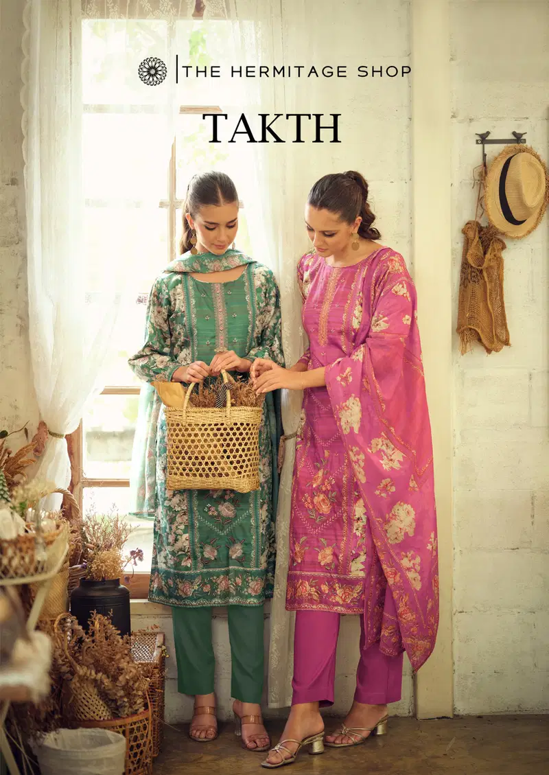Hermitage Takth Cotton Satin Embroidered Dress Material Collection Wholesale