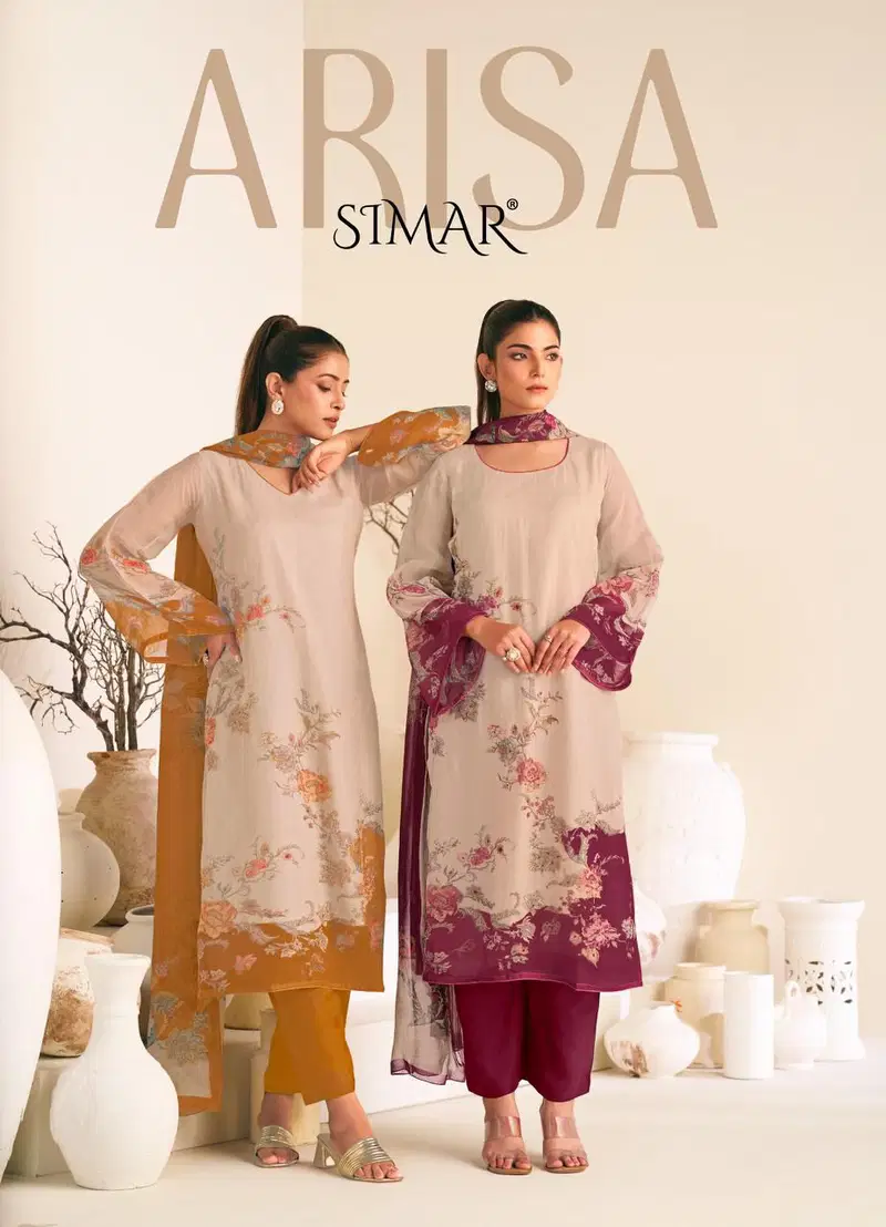 Glossy Simar Arisa Viscose Organza Digital Print Handwork Salwar Kameez Wholesale