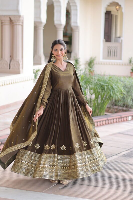 Stylish Lekha KA 1218 Vichitra Silk Sequins Embroidery Gown With Dupatta Wholesale 2026 6 Stylish Lekha KA 1218 Vichitra Silk Sequins Embroidery Gown With Dupatta Wholesale 2026
