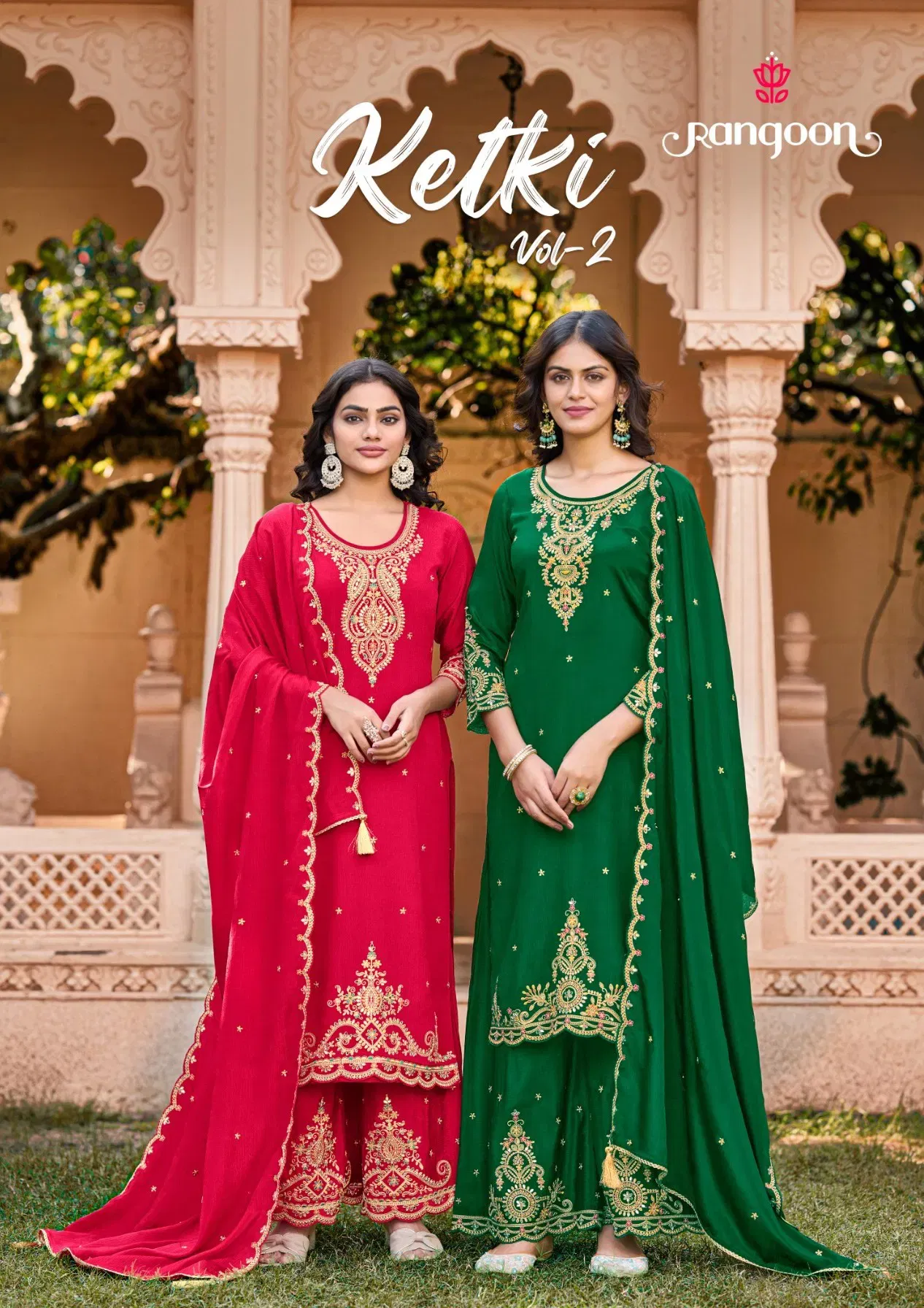 Rangoon Ketki Vol 2 Chinon With Hand Mirror Work Top Bottom And Dupatta Wholesale