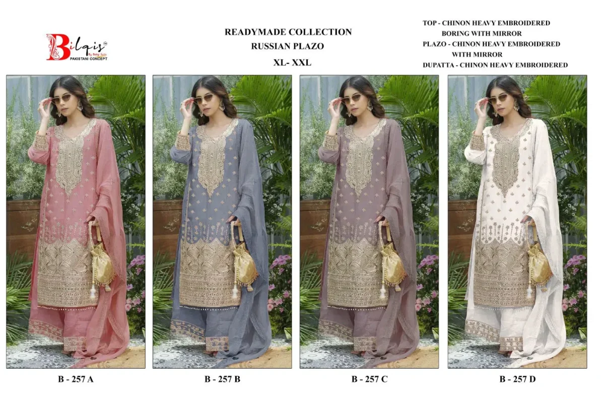 Beautiful Bilqis B 257 A To D Readymade Chinon Embroidered Pakistani Suits Wholesale 2026