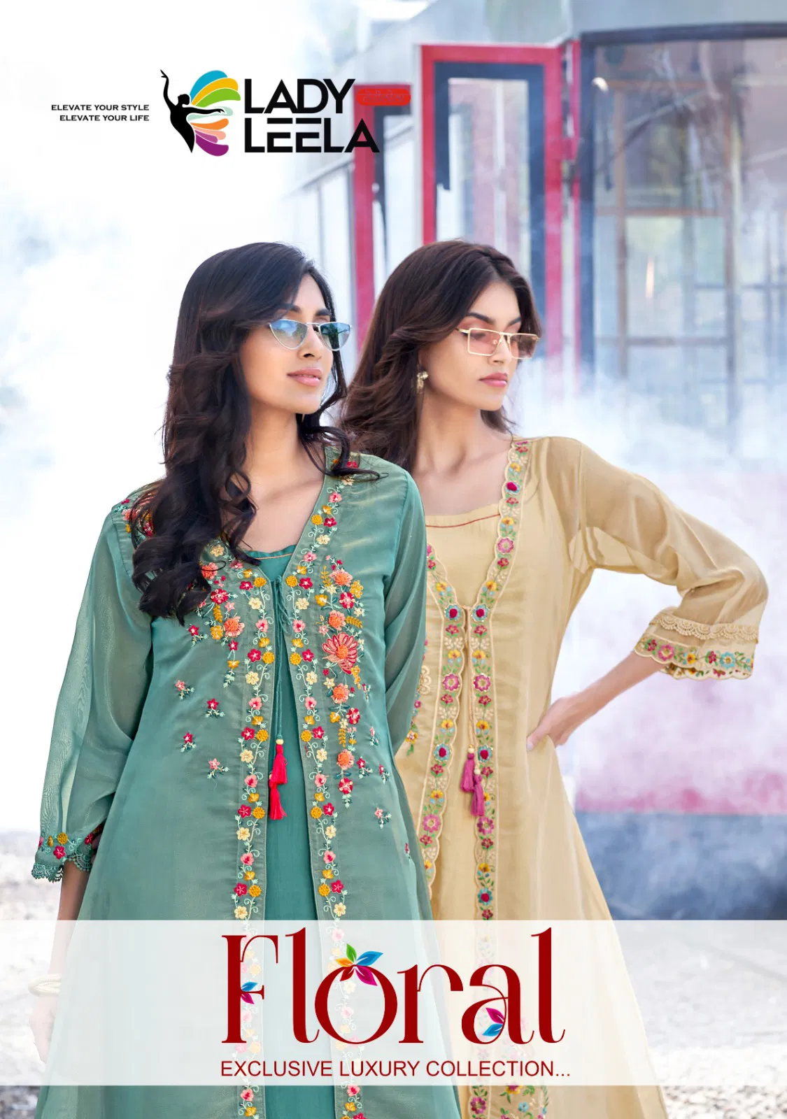 Lady Leela Floral Shimmer Organza Handwork And Embroidery Kurti With Bottom Wholesale