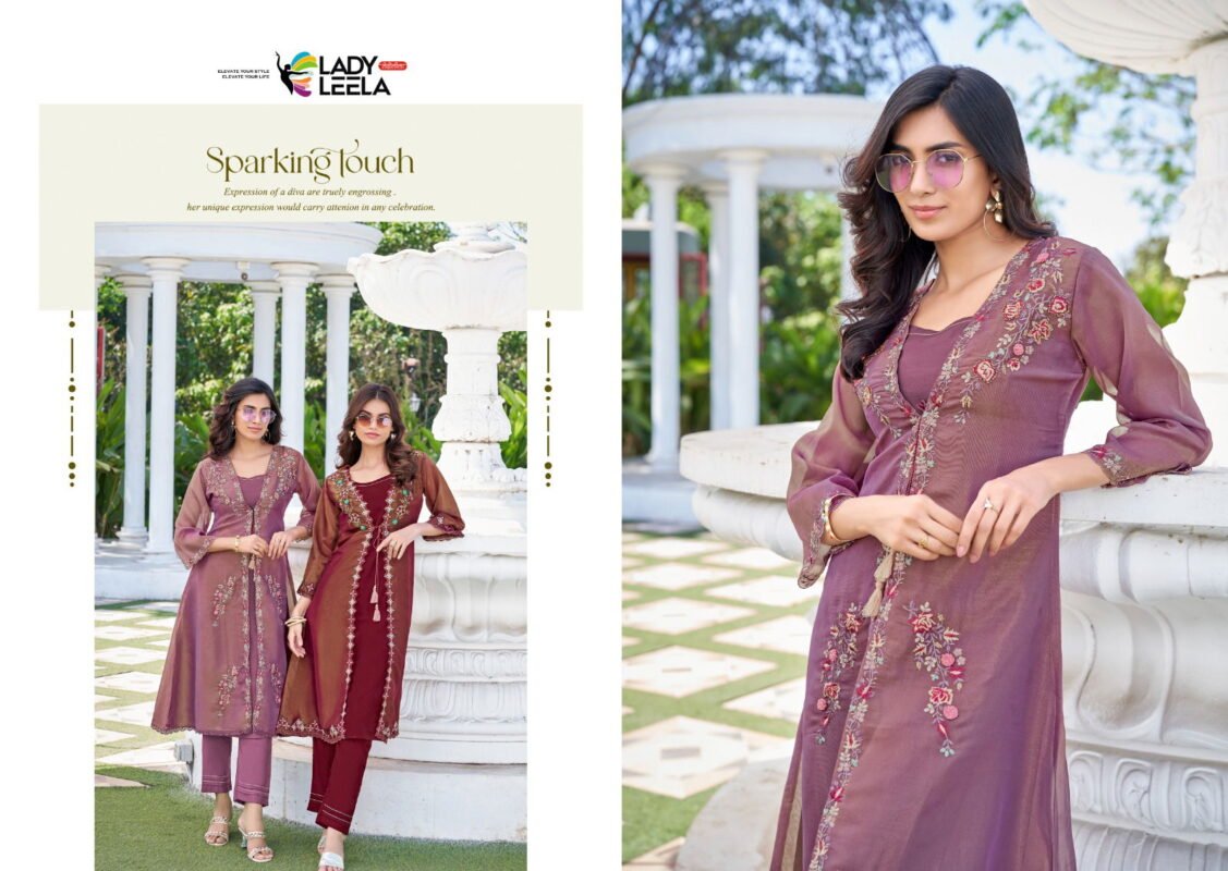 Latest Lady Leela Floral Shimmer Organza Handwork And Embroidery Kurti With Bottom Wholesale 2026