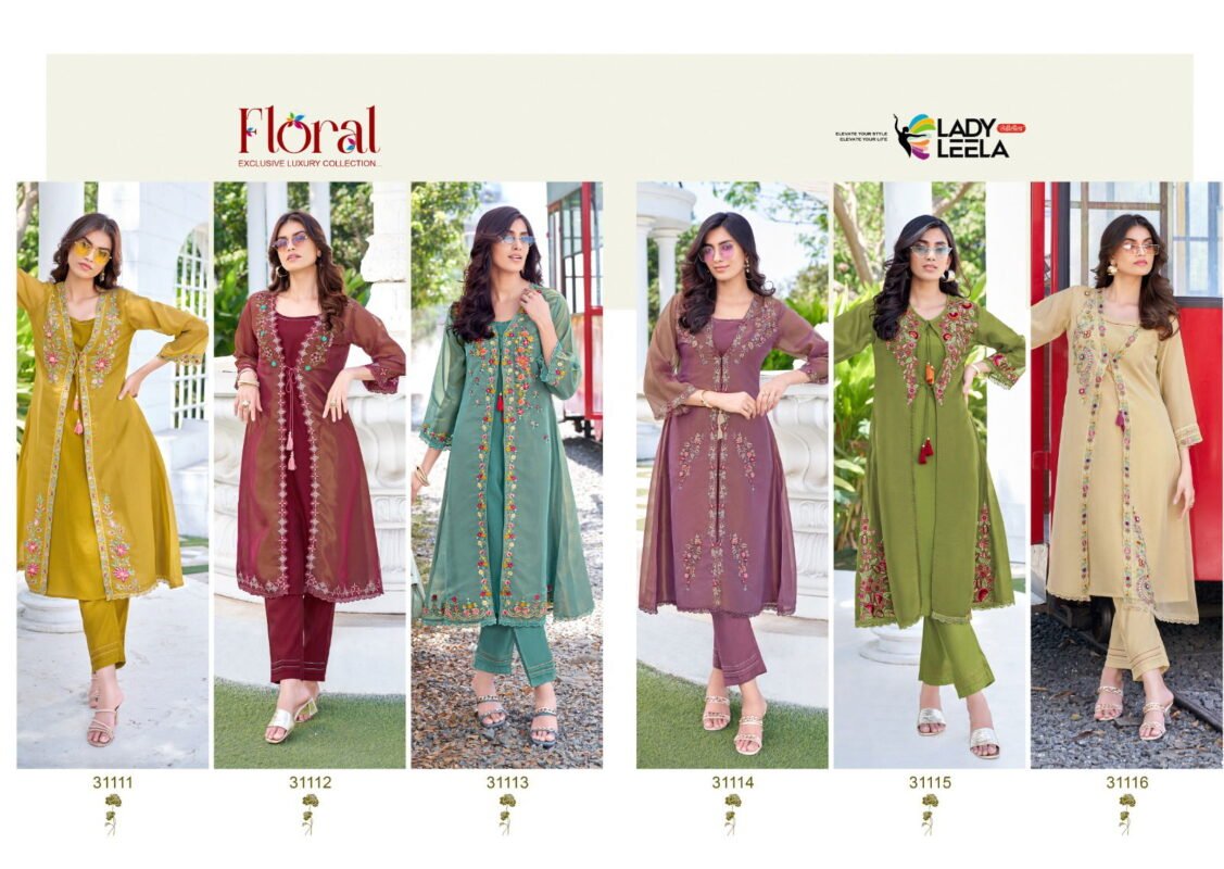 Latest Lady Leela Floral Shimmer Organza Handwork And Embroidery Kurti With Bottom Wholesale 2026