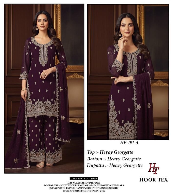 Stylish Hoor Tex HF 491 A to D Heavy Chinon With Cut Work Readymade Collection Wholesale 2026
