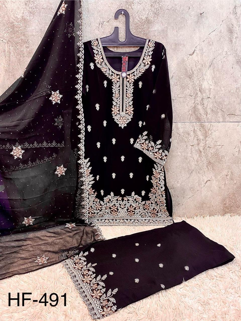 Hoor Tex HF 491 A to D Heavy Chinon With Cut Work Readymade Collection Wholesale 8 Stylish Hoor Tex HF 491 A to D Heavy Chinon With Cut Work Readymade Collection Wholesale 2026
