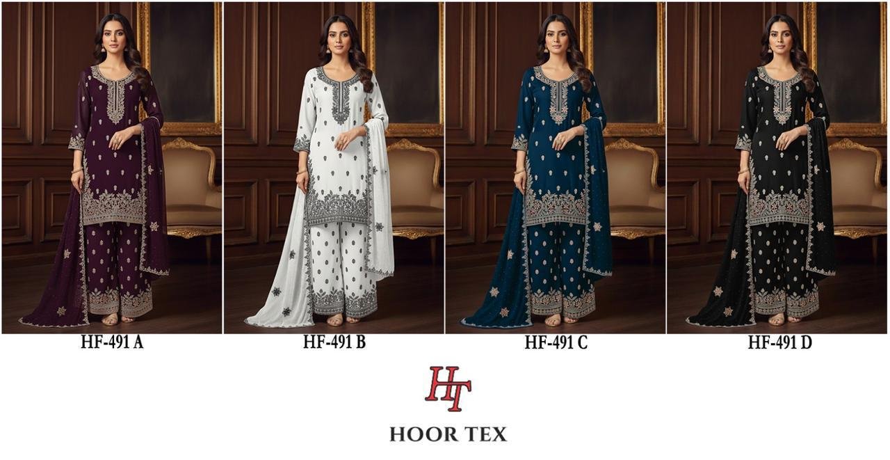 Hoor Tex HF 491 A to D Heavy Chinon With Cut Work Readymade Collection Wholesale 9 Stylish Hoor Tex HF 491 A to D Heavy Chinon With Cut Work Readymade Collection Wholesale 2026