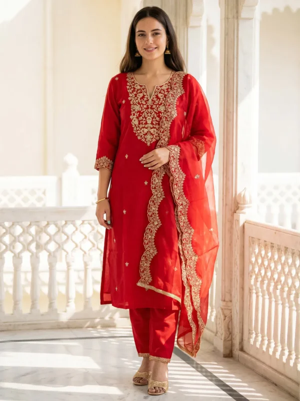 Buy Indo Era 2613 Silk Blend Motifs Embroidered Kurta With Bottom Dupatta Set Wholesale 2026