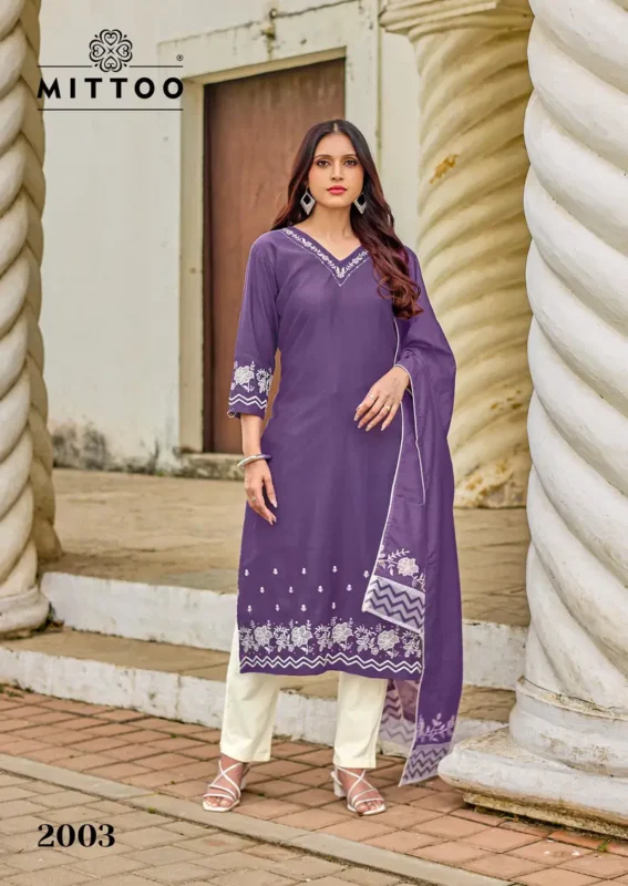 Stylish Mittoo Roopkala Viscose Thread Work Kurti Pant And Dupatta Collection Wholesale 2026