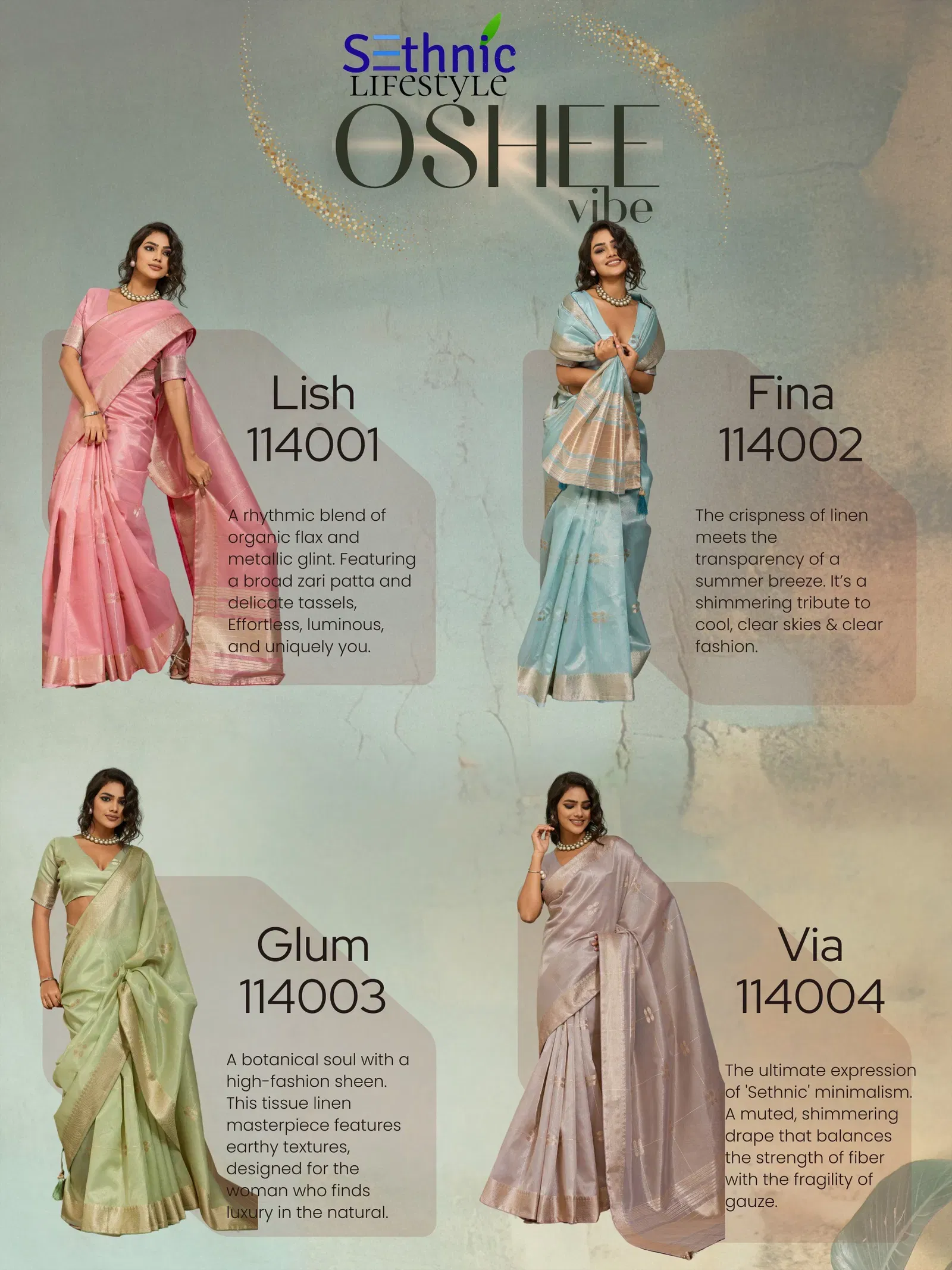 Sethnic Oshee Vibe Tissue Linen Zari Woven Festival Wear Saree Collection Wholesale 20 Buy Sethnic Oshee Vibe Tissue Linen Zari Woven Festival Wear Saree Collection Wholesale 2026