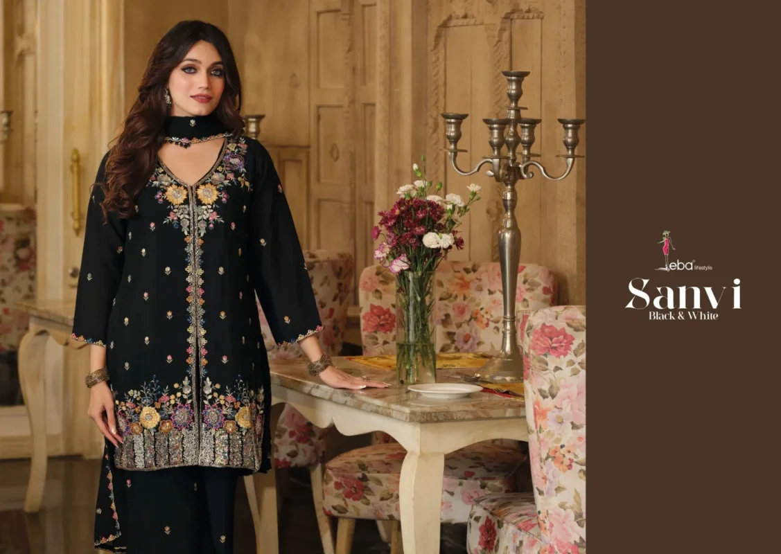 Beautiful Eba Sanvi Black And White Chinon With Beats Work Top Plazzo And Dupatta Wholesale 2026 5 Beautiful Eba Sanvi Black And White Chinon With Beats Work Top Plazzo And Dupatta Wholesale 2026