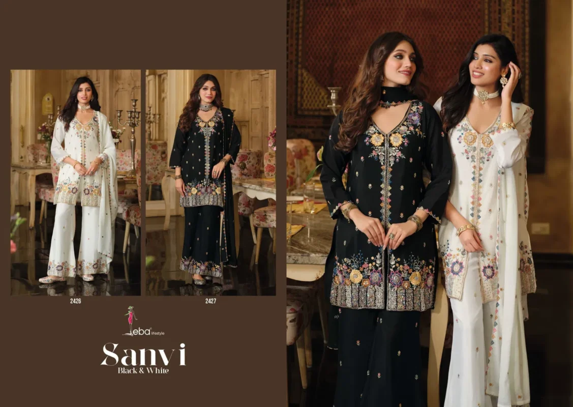 Beautiful Eba Sanvi Black And White Chinon With Beats Work Top Plazzo And Dupatta Wholesale 2026 7 Beautiful Eba Sanvi Black And White Chinon With Beats Work Top Plazzo And Dupatta Wholesale 2026