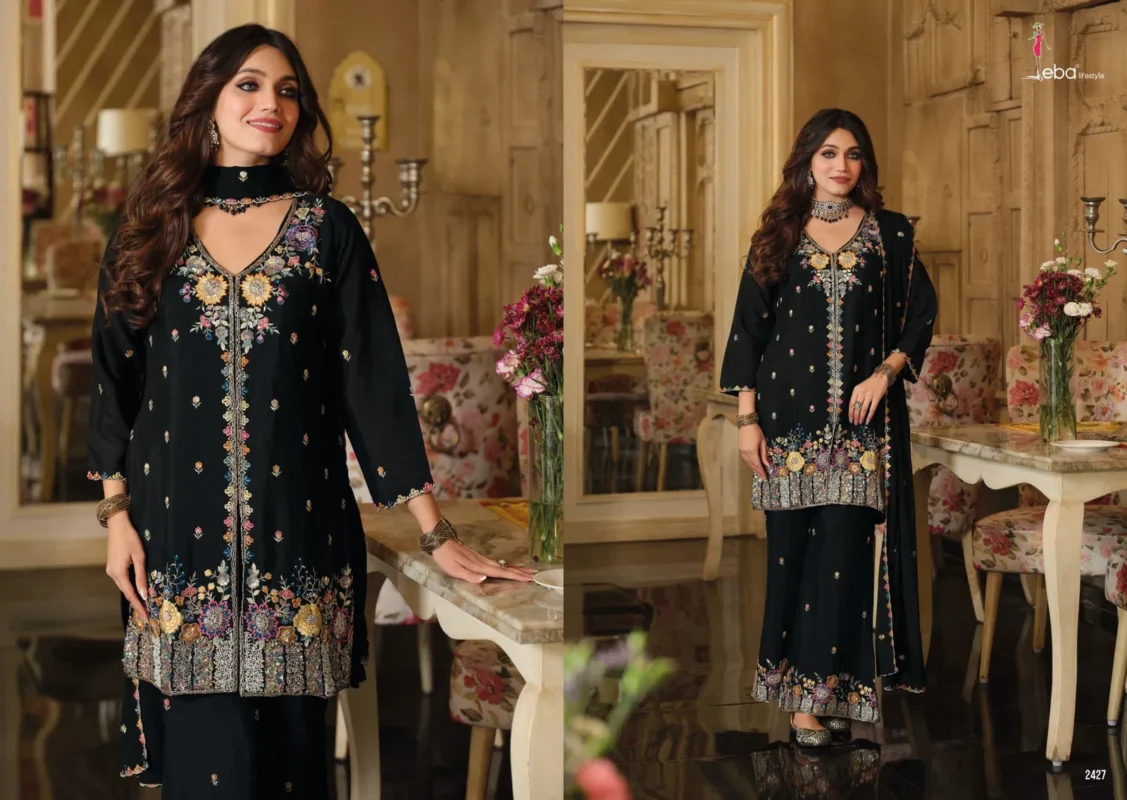 Beautiful Eba Sanvi Black And White Chinon With Beats Work Top Plazzo And Dupatta Wholesale 2026 4 Beautiful Eba Sanvi Black And White Chinon With Beats Work Top Plazzo And Dupatta Wholesale 2026