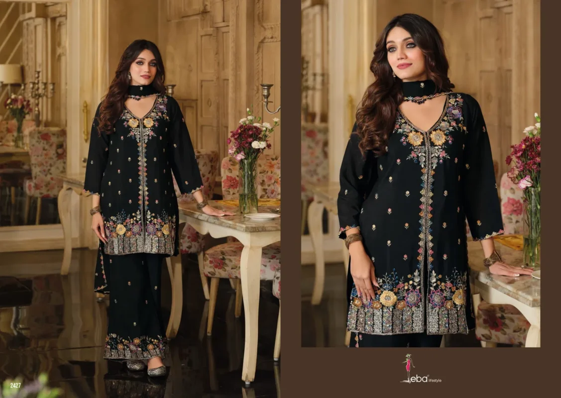 Beautiful Eba Sanvi Black And White Chinon With Beats Work Top Plazzo And Dupatta Wholesale 2026 2 Beautiful Eba Sanvi Black And White Chinon With Beats Work Top Plazzo And Dupatta Wholesale 2026
