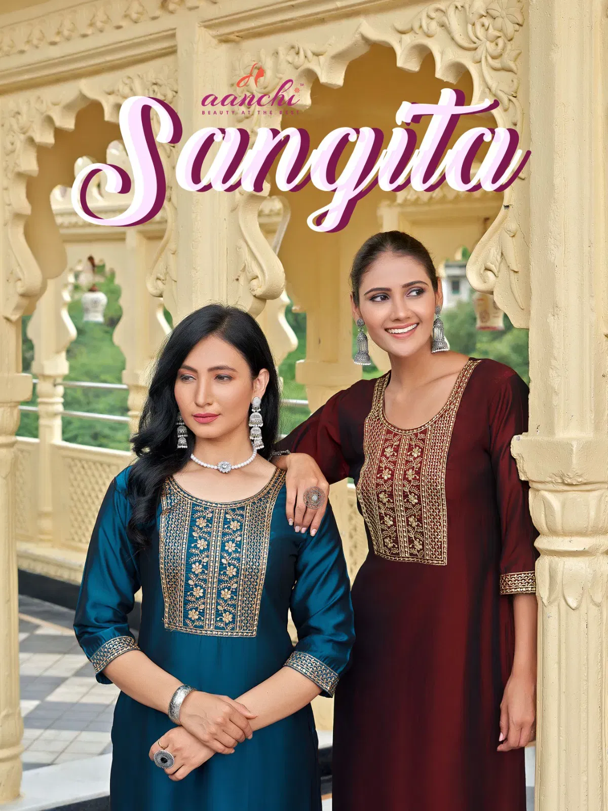 Aanchi Sangita Rangeela Silk Fancy Straight Cut Embroidered Kurti Collection Wholesale