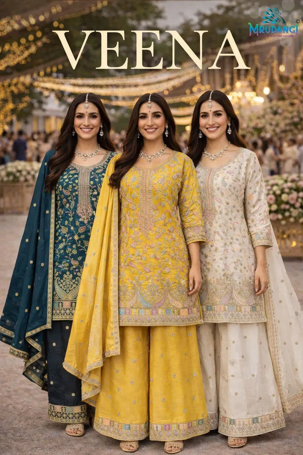 Mrudangi Veena Chinon Heavy Embroidered Readymade Salwar Kameez Wholesale