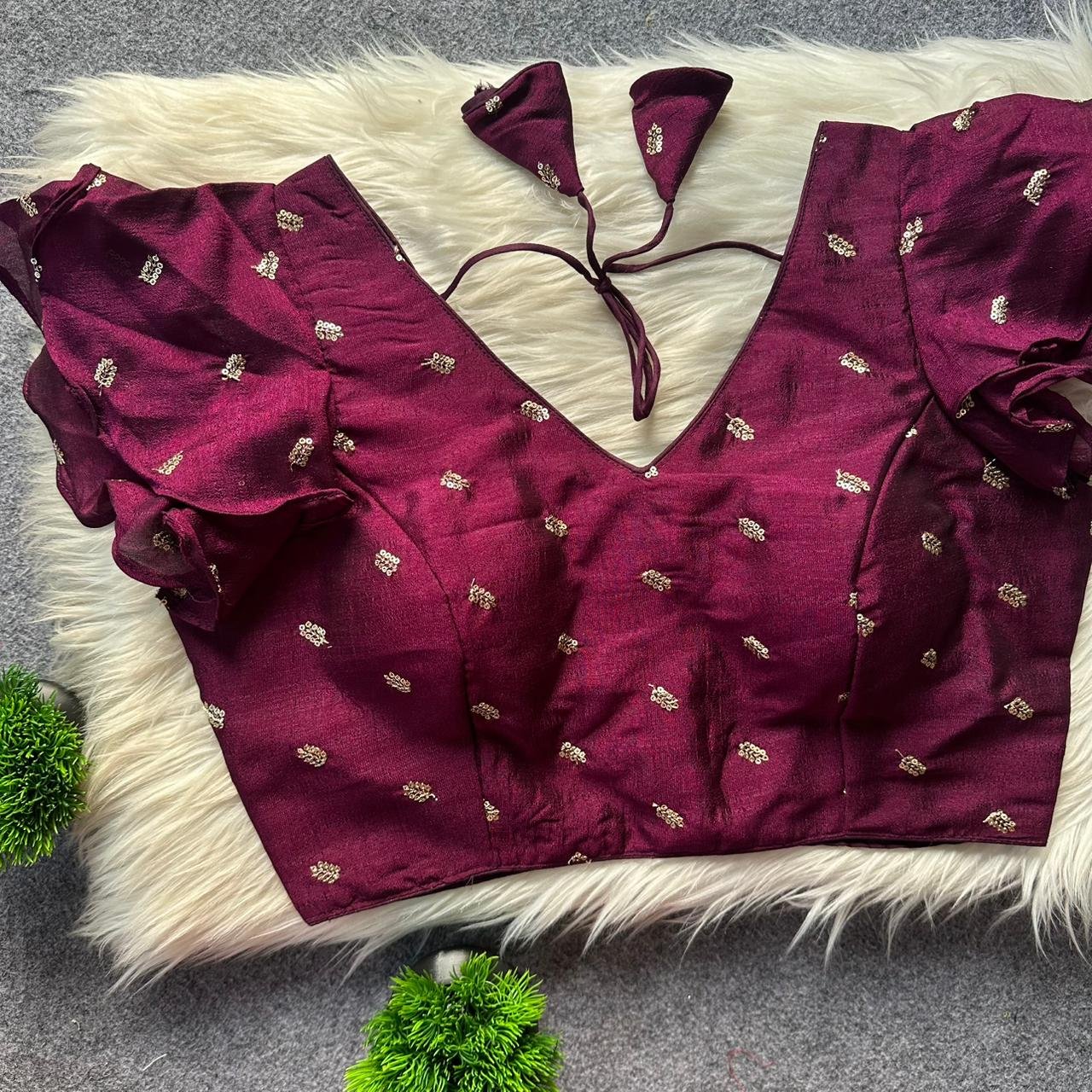 Pih Vichitra Silk Frill With Gold Butti Work Blouse Collection Wholesale 2 Pih Vichitra Silk Frill With Gold Butti Work Blouse Collection Wholesale