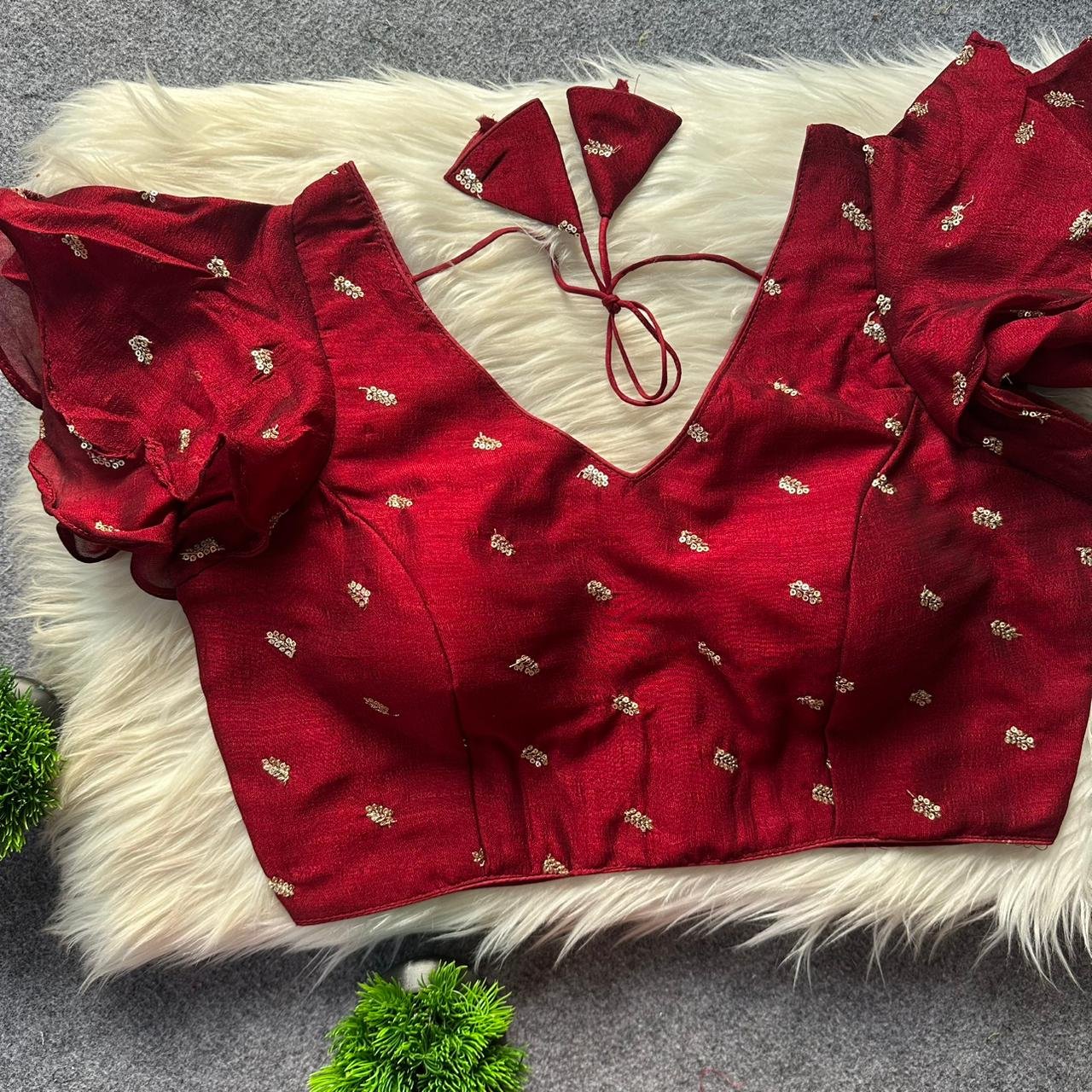 Pih Vichitra Silk Frill With Gold Butti Work Blouse Collection Wholesale 5 Stylish Pih Vichitra Silk Frill With Gold Butti Work Blouse Collection Wholesale 2026