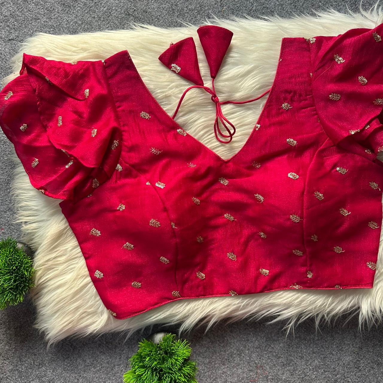 Pih Vichitra Silk Frill With Gold Butti Work Blouse Collection Wholesale 7 Stylish Pih Vichitra Silk Frill With Gold Butti Work Blouse Collection Wholesale 2026