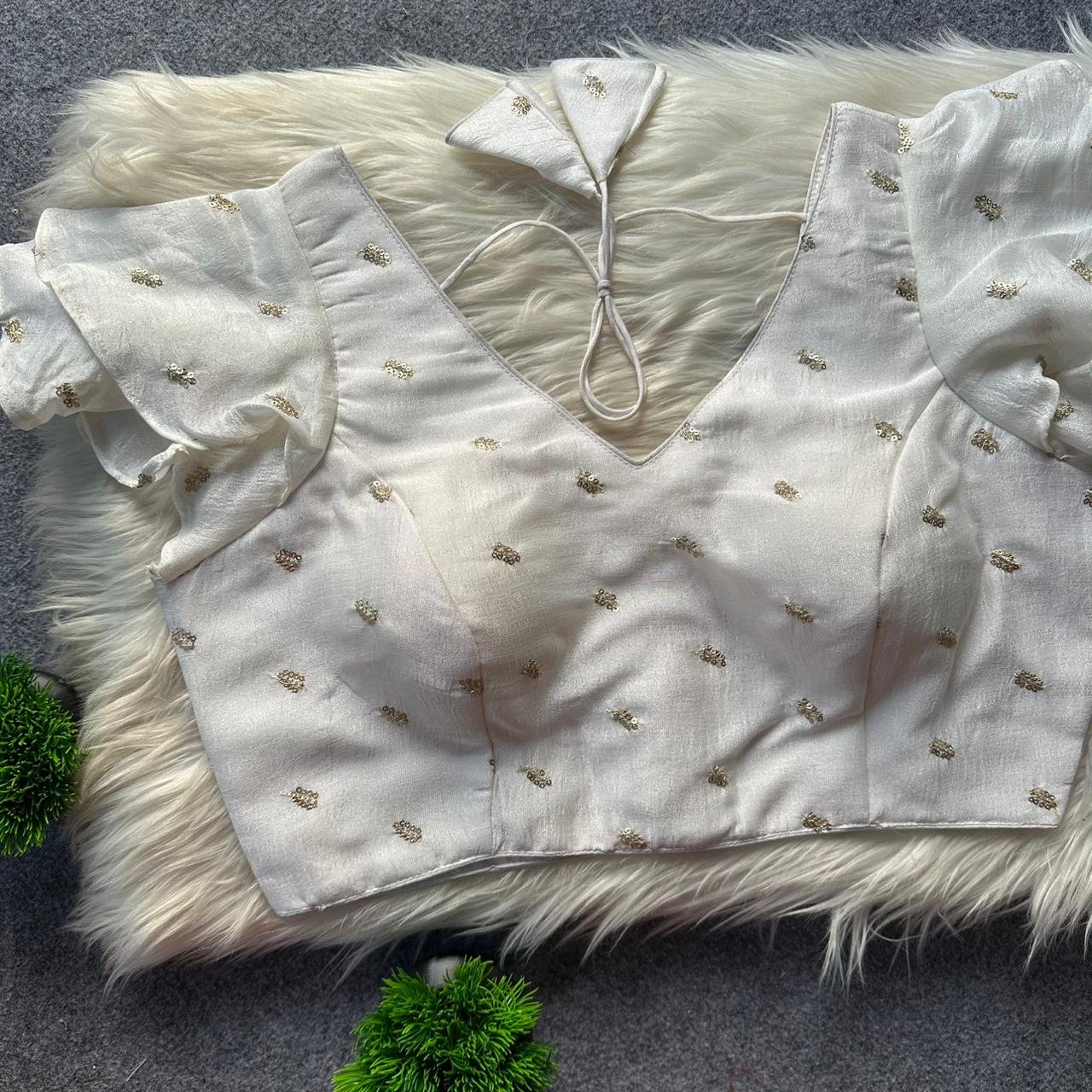 Pih Vichitra Silk Frill With Gold Butti Work Blouse Collection Wholesale 11 Stylish Pih Vichitra Silk Frill With Gold Butti Work Blouse Collection Wholesale 2026