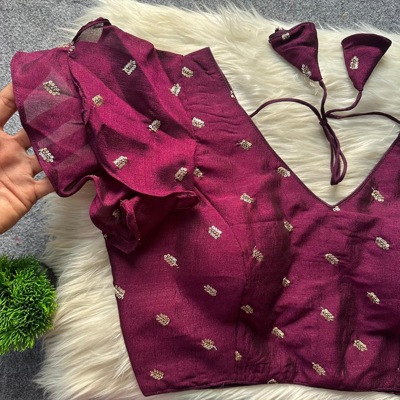 Pih Vichitra Silk Frill With Gold Butti Work Blouse Collection Wholesale 13 Stylish Pih Vichitra Silk Frill With Gold Butti Work Blouse Collection Wholesale 2026