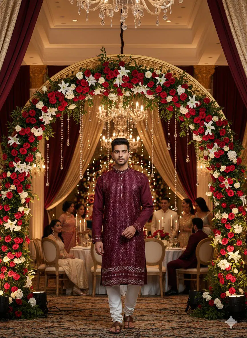 Lekha Sal 6 Pure Silk Sequins Work Mens Kurta Pajama Wholesale