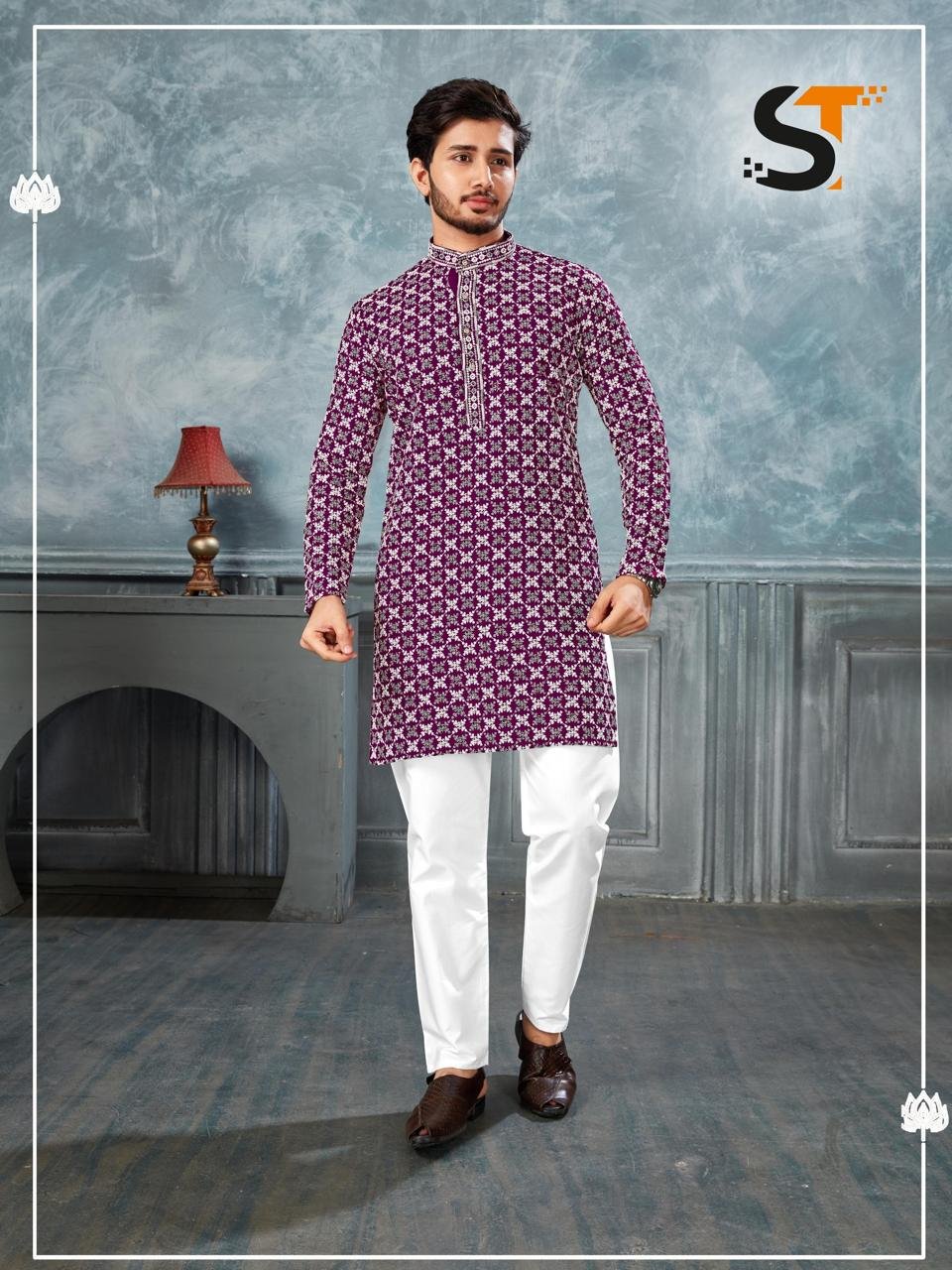 Lekha Sal 7 Heavy Rayon Chikan Work Wedding Wear Mens Kurta Pajama Wholesale