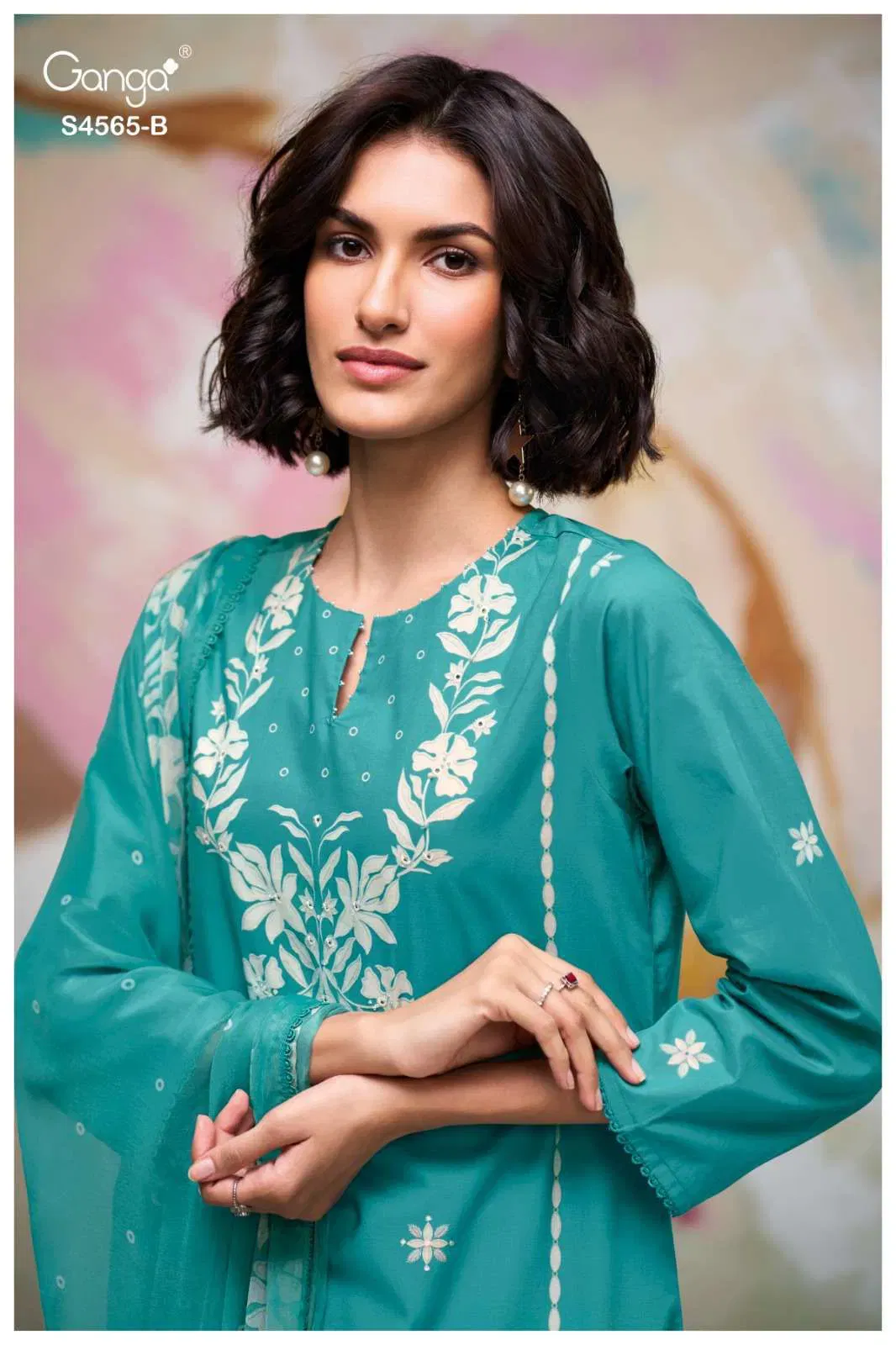 Ganga Ishvya 4565 Cotton Satin Hand Embroidery Dress Material Wholesale