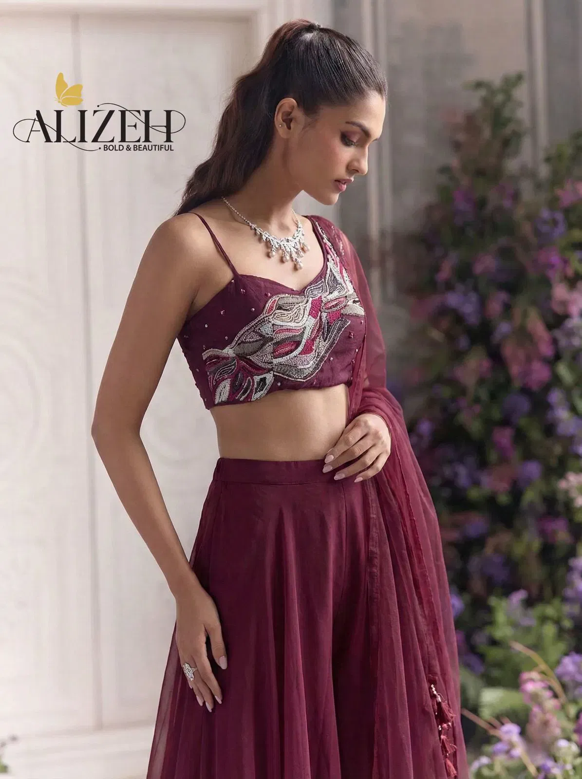 Alizeh 9008 And 9009 Georgette Designer Choli Sharara And Dupatta Collection Wholesale