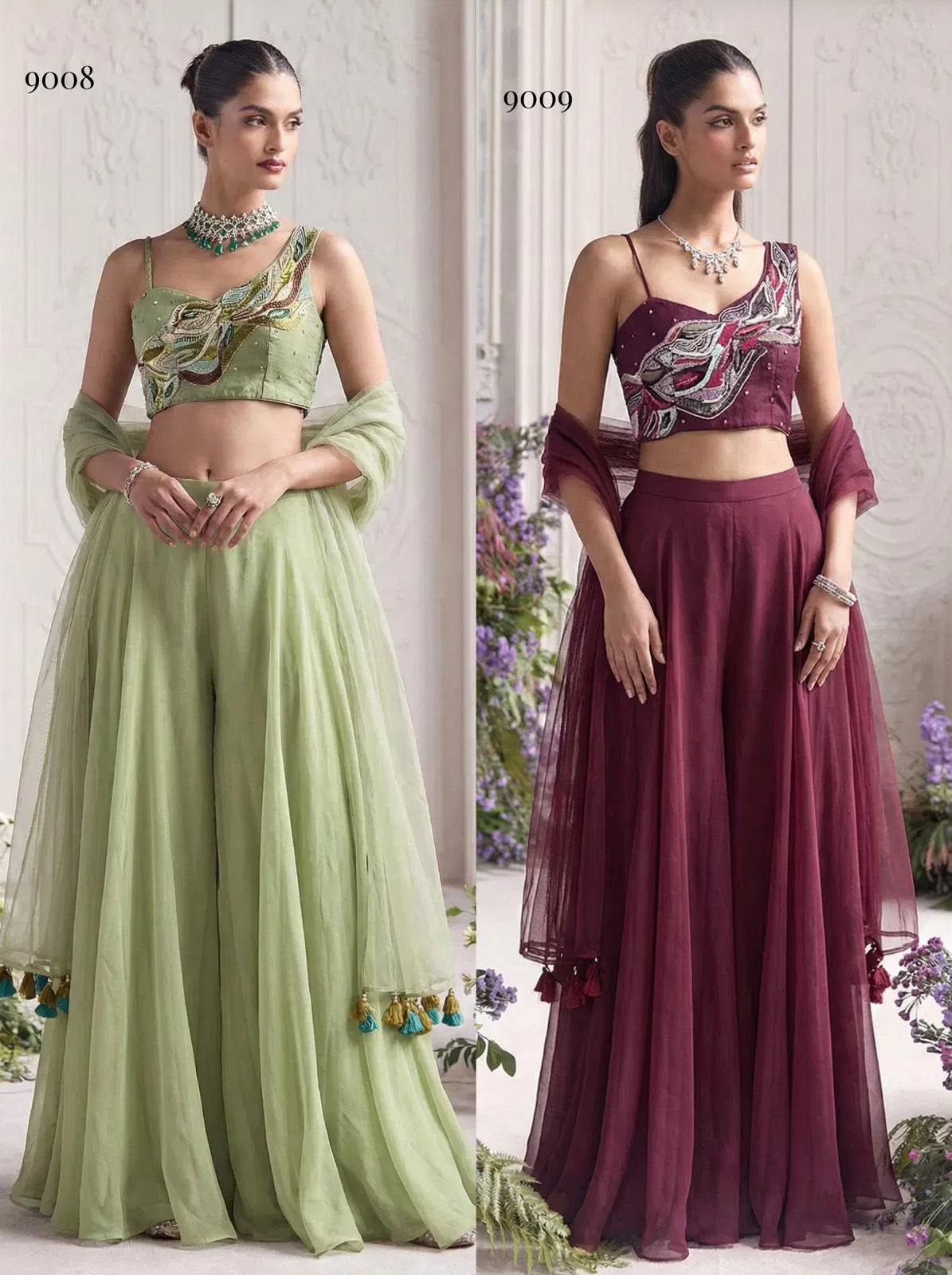 Alizeh 9008 And 9009 Georgette Designer Choli Sharara And Dupatta Collection Wholesale 9 Launching Alizeh 9008 And 9009 Georgette Designer Choli Sharara And Dupatta Collection Wholesale 2026