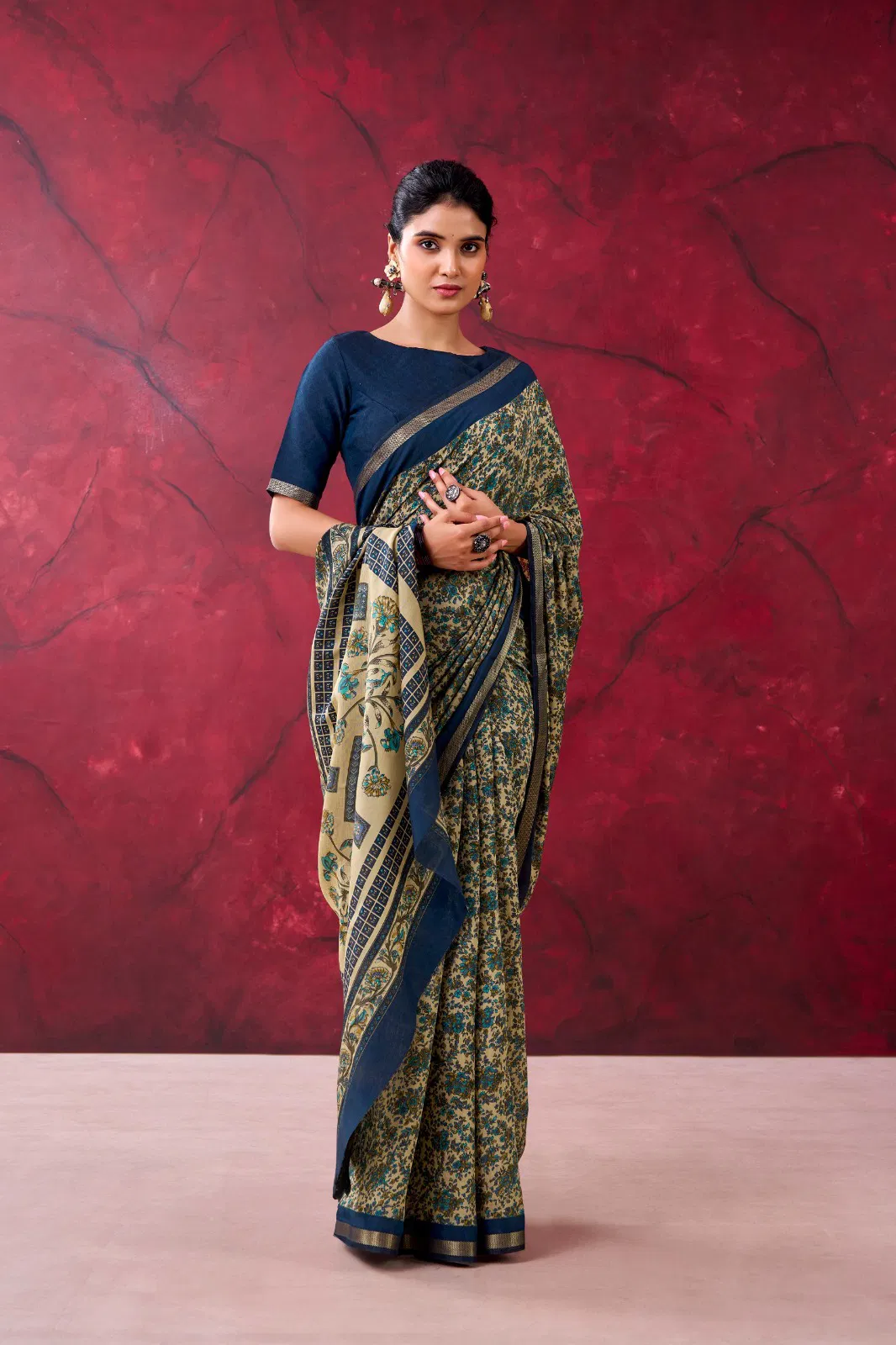 Lekha Yf Naurika Polyster Viscose Chanderi Cotton Printed Zari Weaving Work Saree Wholesale