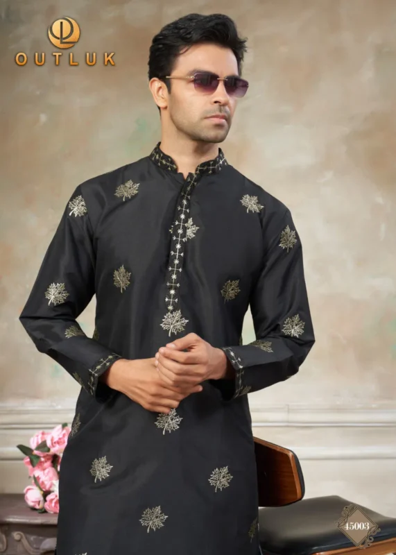 Latest Outluk Wedding 45 Silk Embroidery Worked Kurta And Pajama Collection Wholesale 2026
