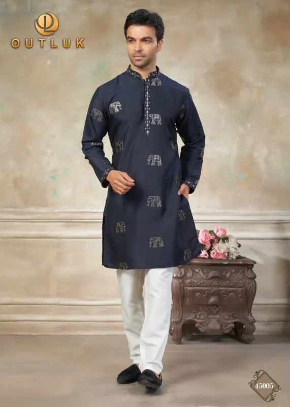Latest Outluk Wedding 45 Silk Embroidery Worked Kurta And Pajama Collection Wholesale 2026