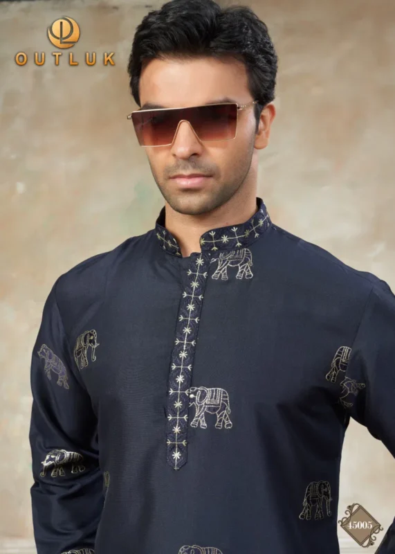 Latest Outluk Wedding 45 Silk Embroidery Worked Kurta And Pajama Collection Wholesale 2026