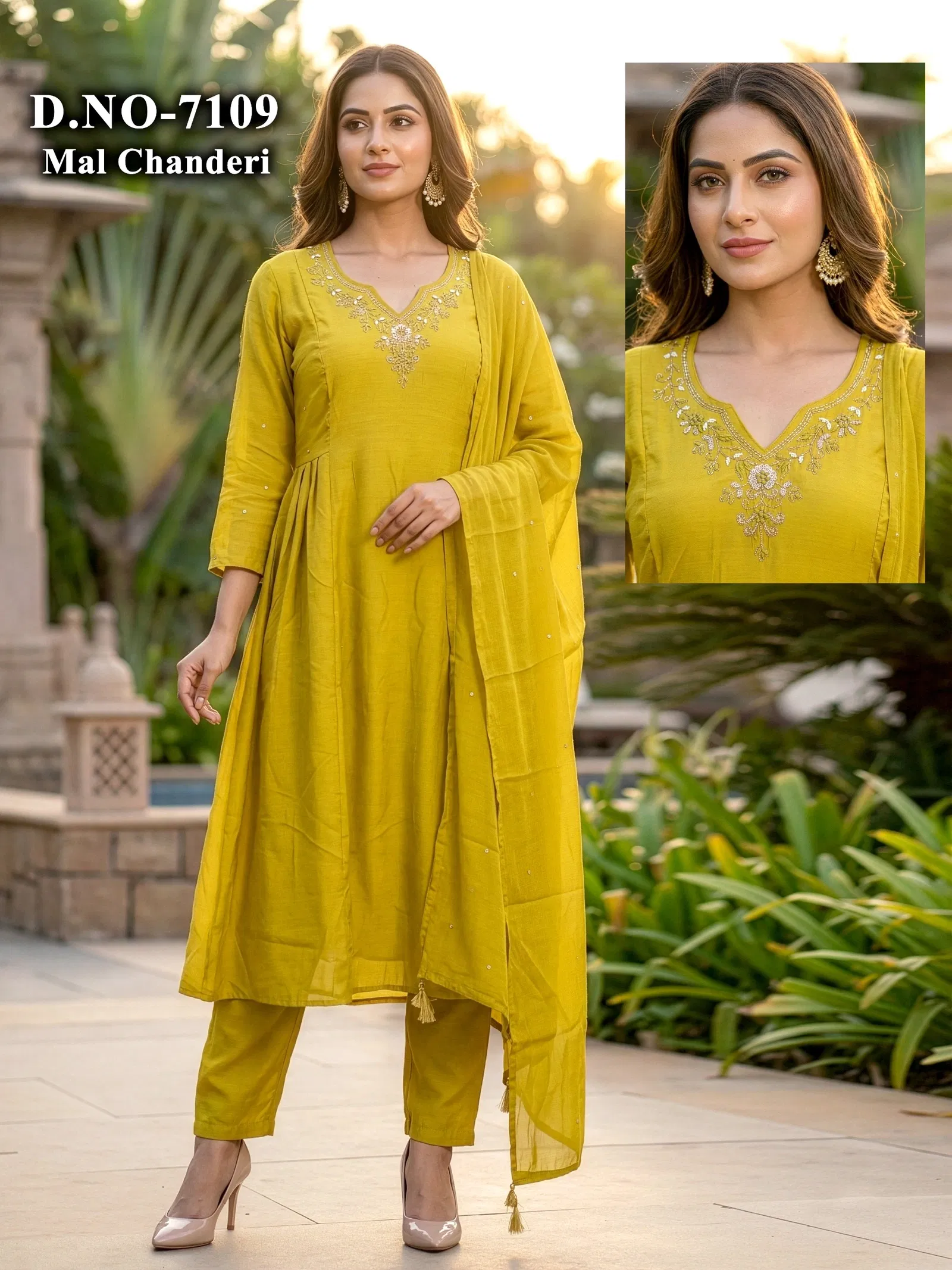 Dnp 7109 Mul Chanderi Kurti WIth Pent And Dupatta Set Wholesale 4 Buy Dnp 7109 Mul Chanderi Kurti WIth Pent And Dupatta Set Wholesale 2026