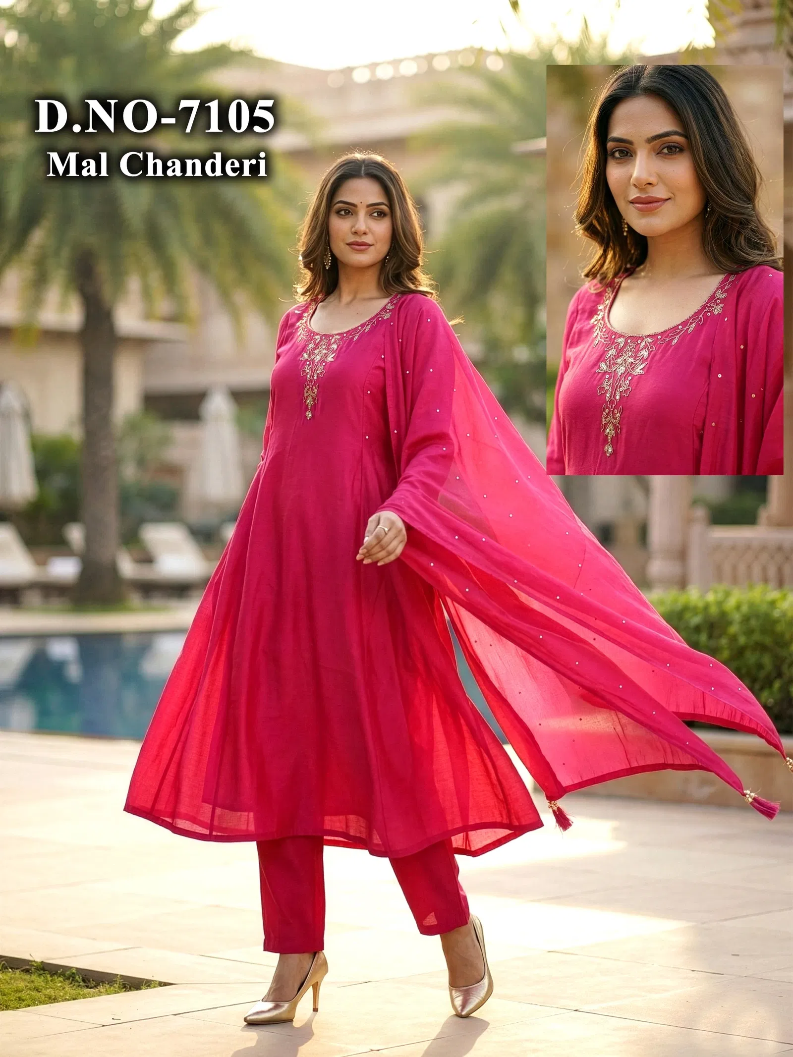 Dnp 7109 Mul Chanderi Kurti WIth Pent And Dupatta Set Wholesale 6 Buy Dnp 7109 Mul Chanderi Kurti WIth Pent And Dupatta Set Wholesale 2026