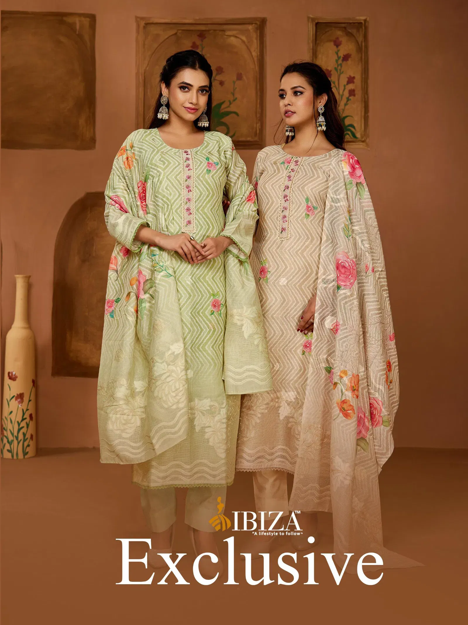 Ibiza Exclusive Linen Jacquard Digital Prints With Handworked Salwar Kameez Wholesale