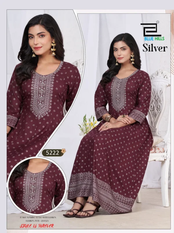 Beautiful Blue Hills Silver Rayon Anarkali Embroidered Kurti Collection Wholesale 2026
